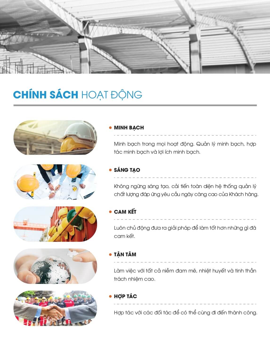 Chính sách hoạt động của công ty cơ khí